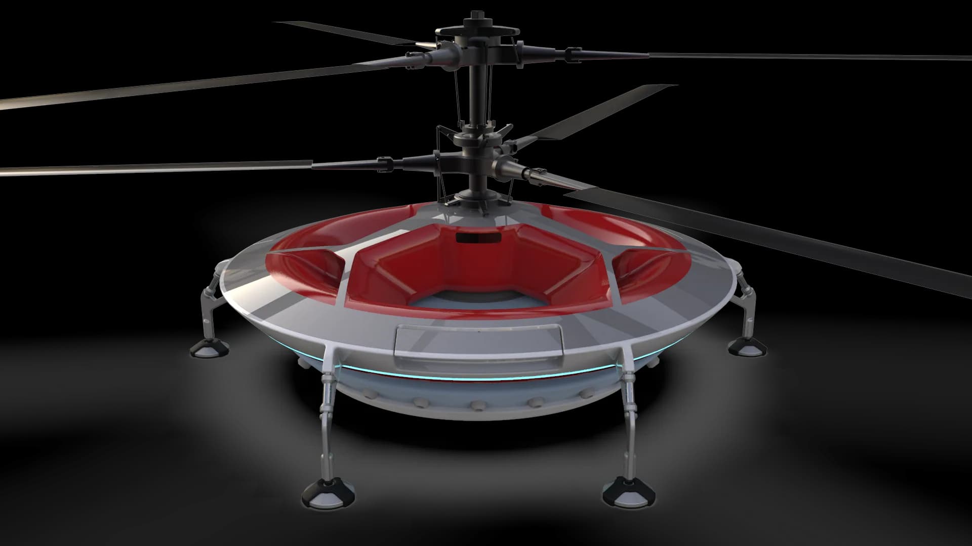 HL-UAV concept render with detachable water tank mounted beneath the saucer airframe